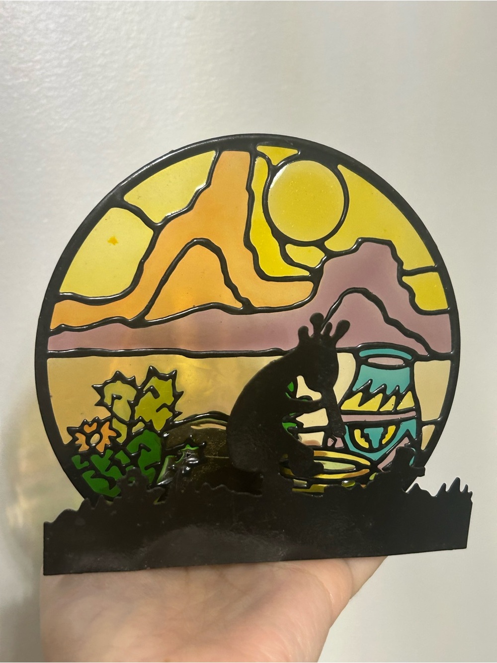 Vintage Southwestern Kokopelli Faux Stained Glass Candle Holder Tealight Holder